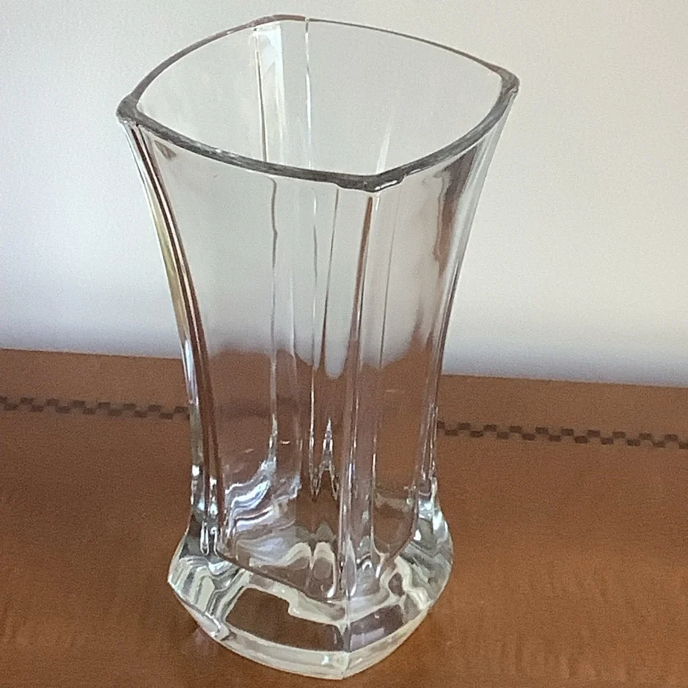 Elegant  French Four Sided Clear Glass Vase